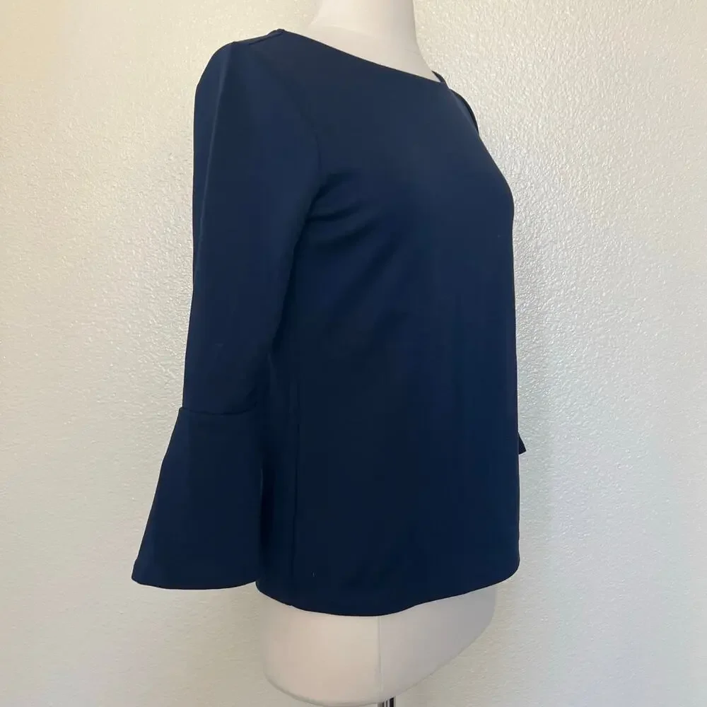 Ann Taylor navy blue bell sleeve blouse top 3/4 sleeve